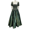 Load image into Gallery viewer, Badgley Mischka Sage Green Bead and Rhinestone Embellished Short Sleeved Square Neck Silk Taffeta Gown in Smoke
