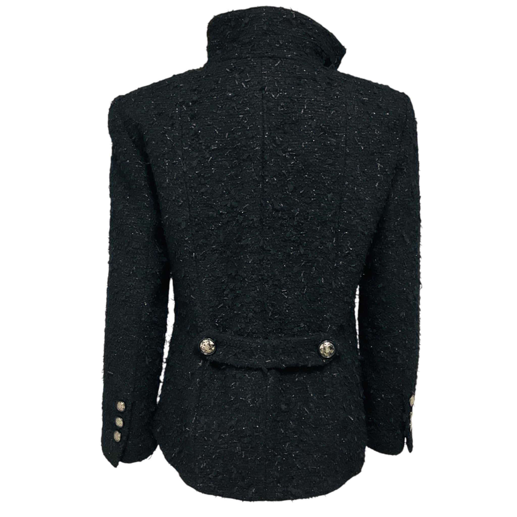 Chanel Black Wool and Alpaca Tweed Jacket with CC Logo Snowflake Buttons
