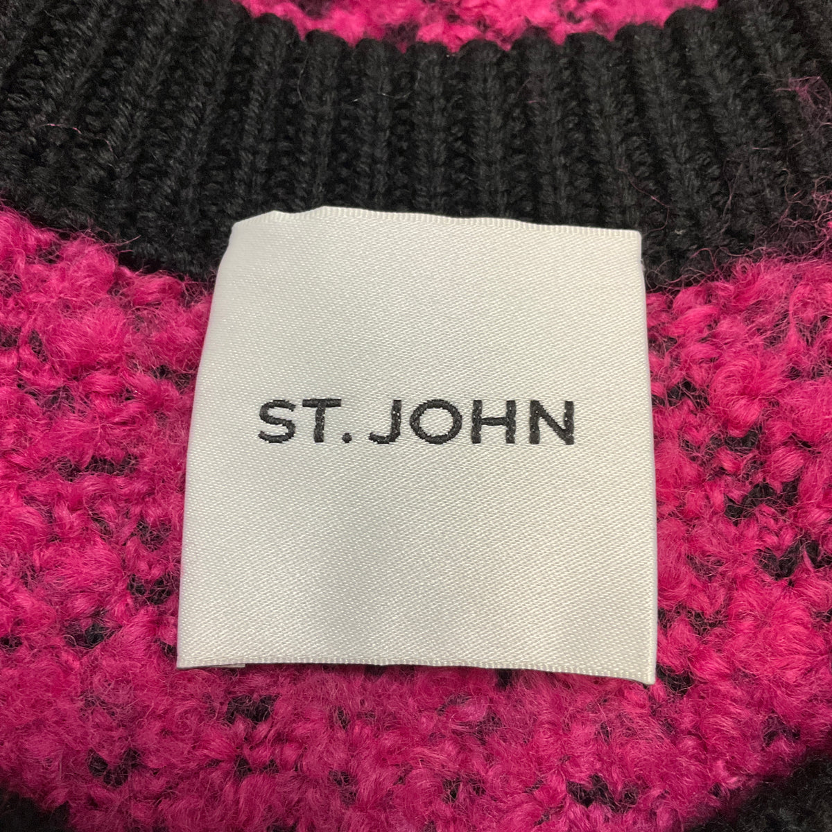 St. John Pink / Black Boucle Wool Knit Cardigan Sweater with Gold Buttons