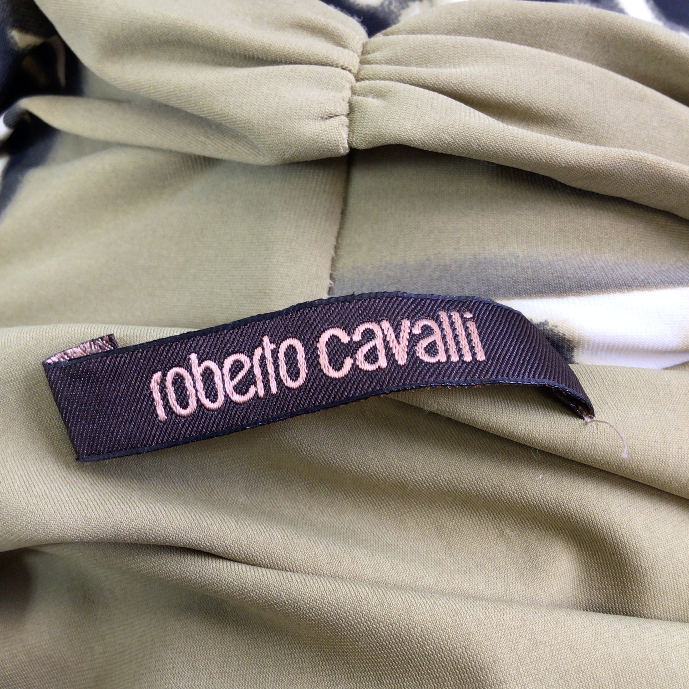 Roberto Cavalli Olive Green / Black Multi Animal Print Nylon Dress