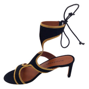 Altuzarra Black / Gold Chain Detail Ankle Strap Suede Sandals