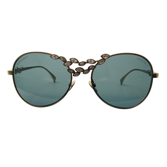 Chanel Gold Crystal Embellished Pilot Sunglasses