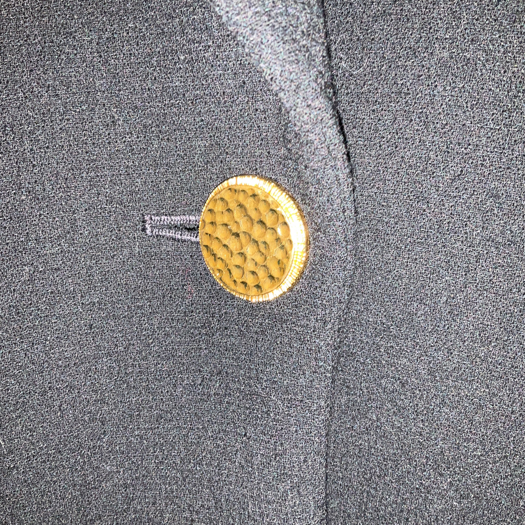 Chanel Vintage Black Wool Gauze Crepe Jacket with Gold Hammered Buttons