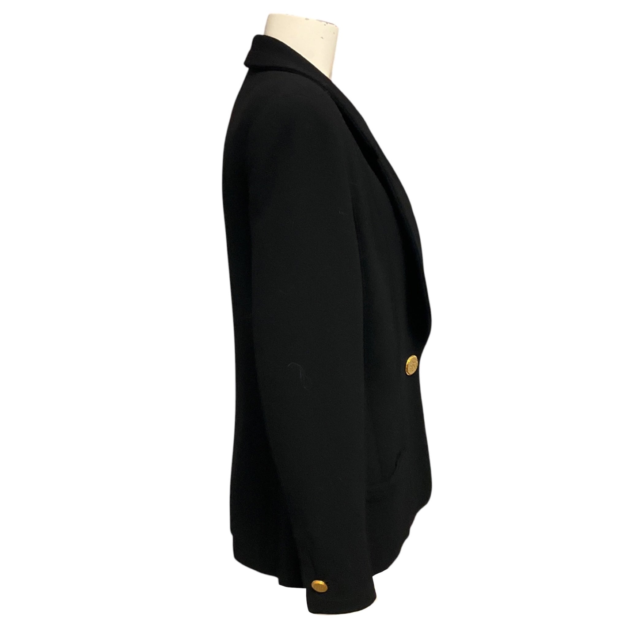 Chanel Vintage Black Wool Gauze Crepe Jacket with Gold Hammered Buttons