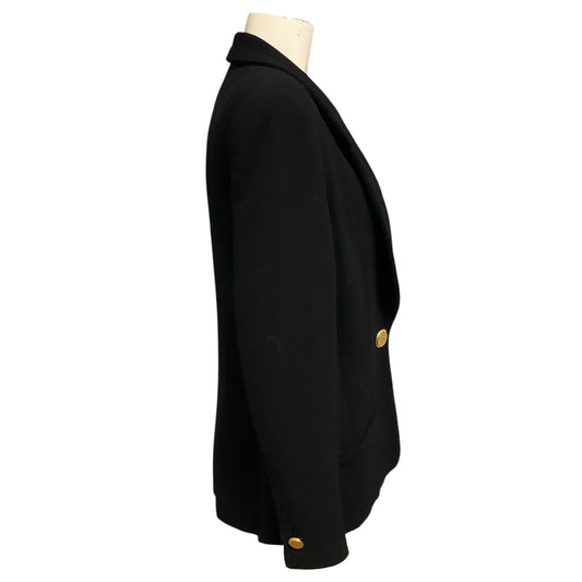 Chanel Vintage Black Wool Gauze Crepe Jacket with Gold Hammered Buttons