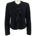 Load image into Gallery viewer, Elie Tahari Black Suede Ruffle Front Jacket

