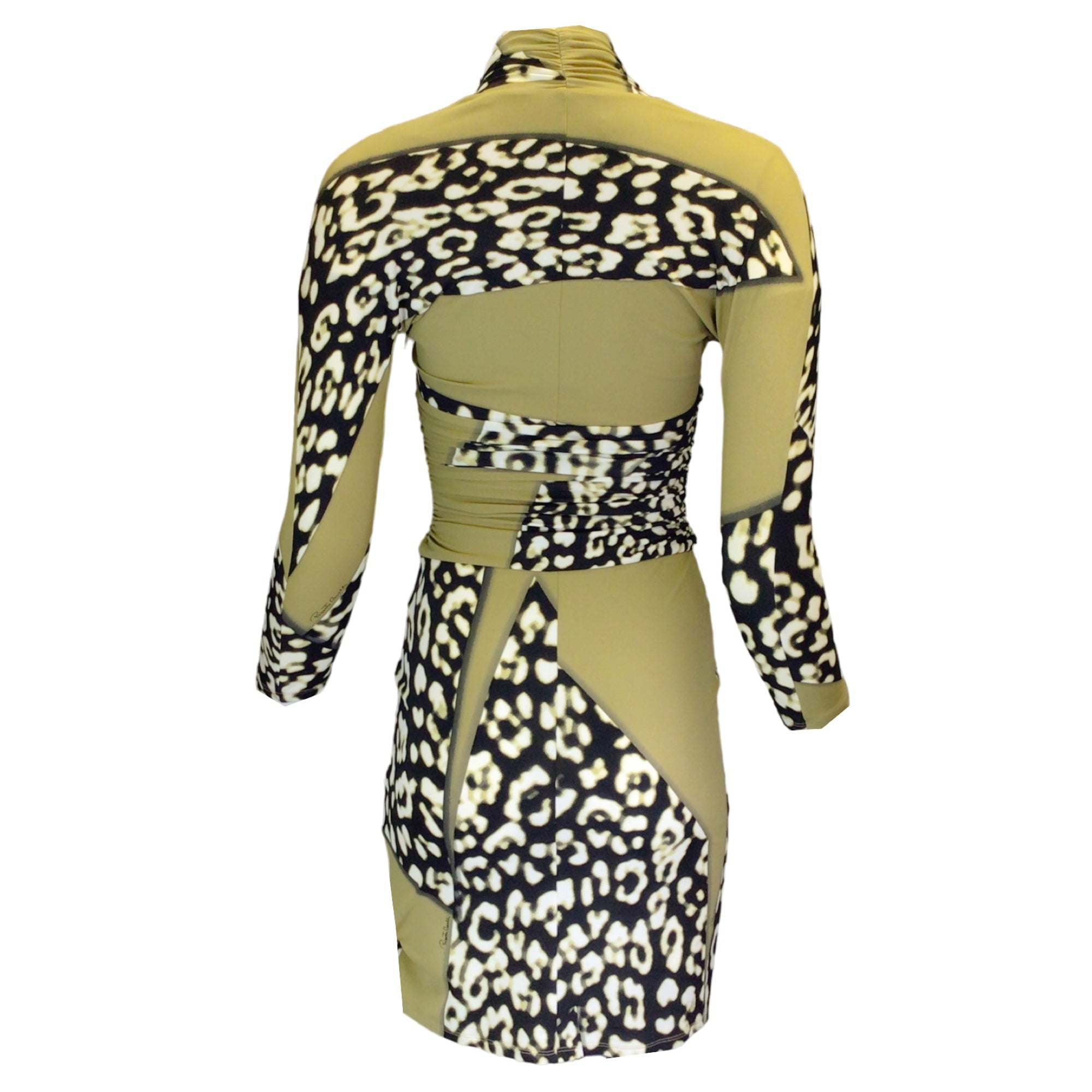 Roberto Cavalli Olive Green / Black Multi Animal Print Nylon Dress