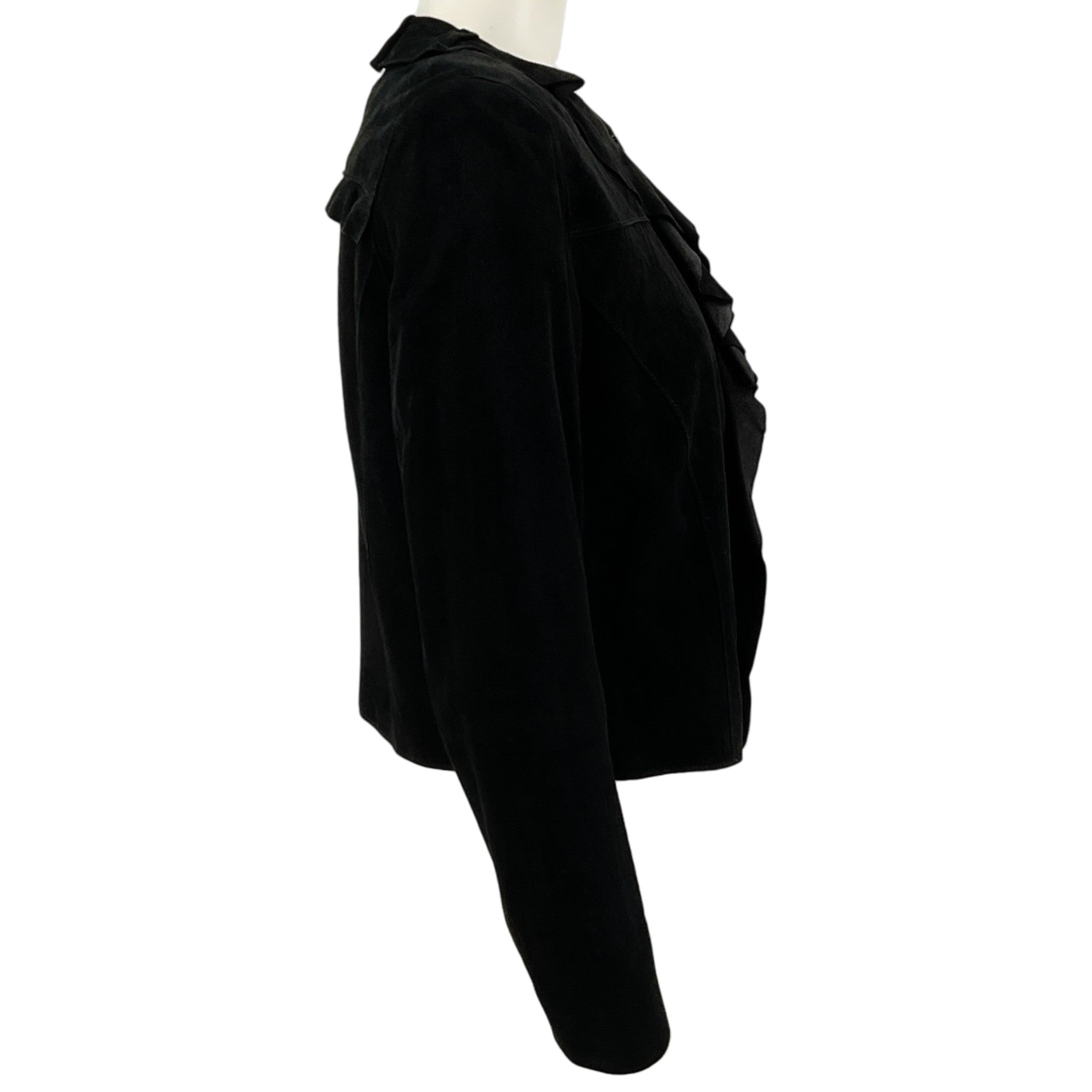 Elie Tahari Black Suede Ruffle Front Jacket
