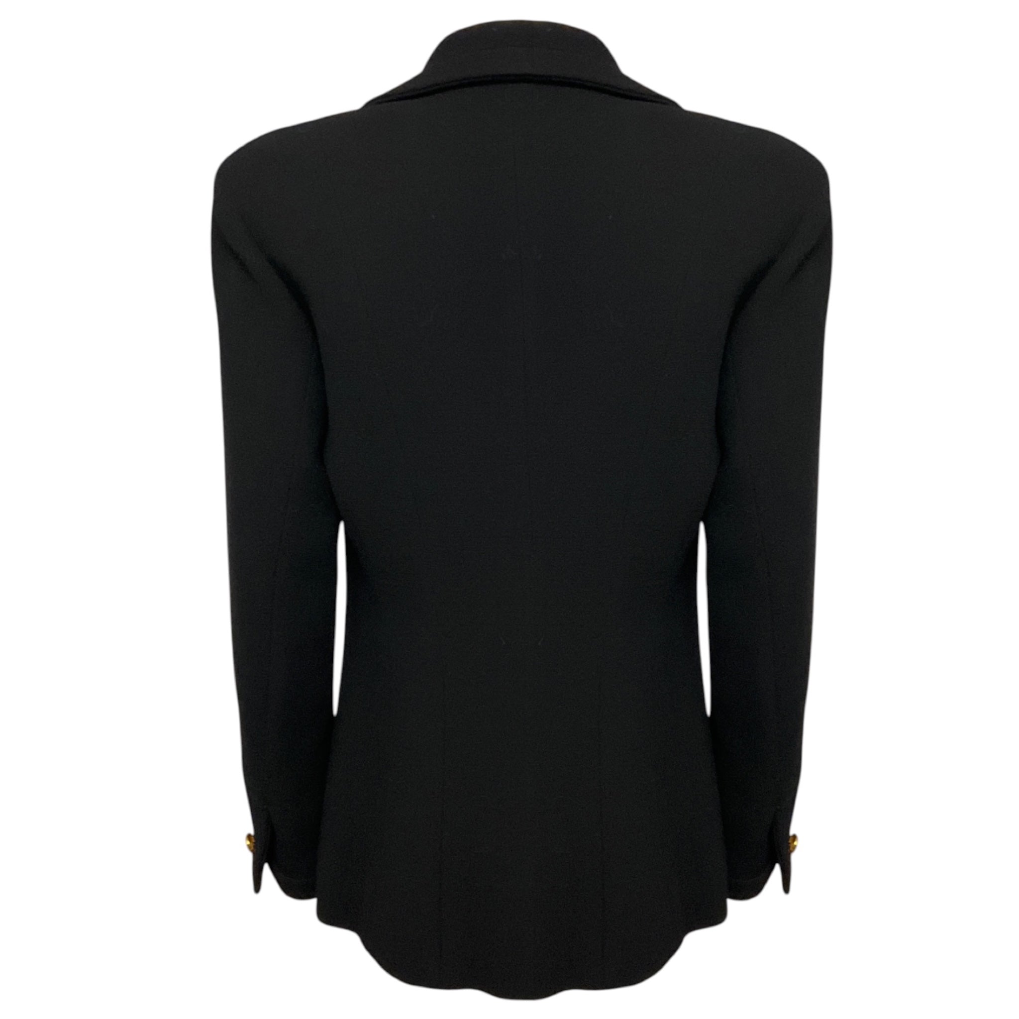 Chanel Vintage Black Wool Gauze Crepe Jacket with Gold Hammered Buttons