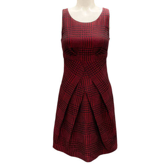 Moschino Cheap and Chic Red / Black Sleeveless Houndstooth Jacquard Sheath Dress