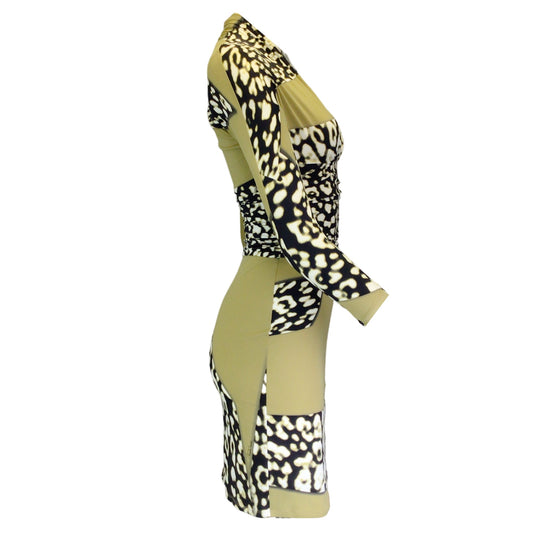 Roberto Cavalli Olive Green / Black Multi Animal Print Nylon Dress