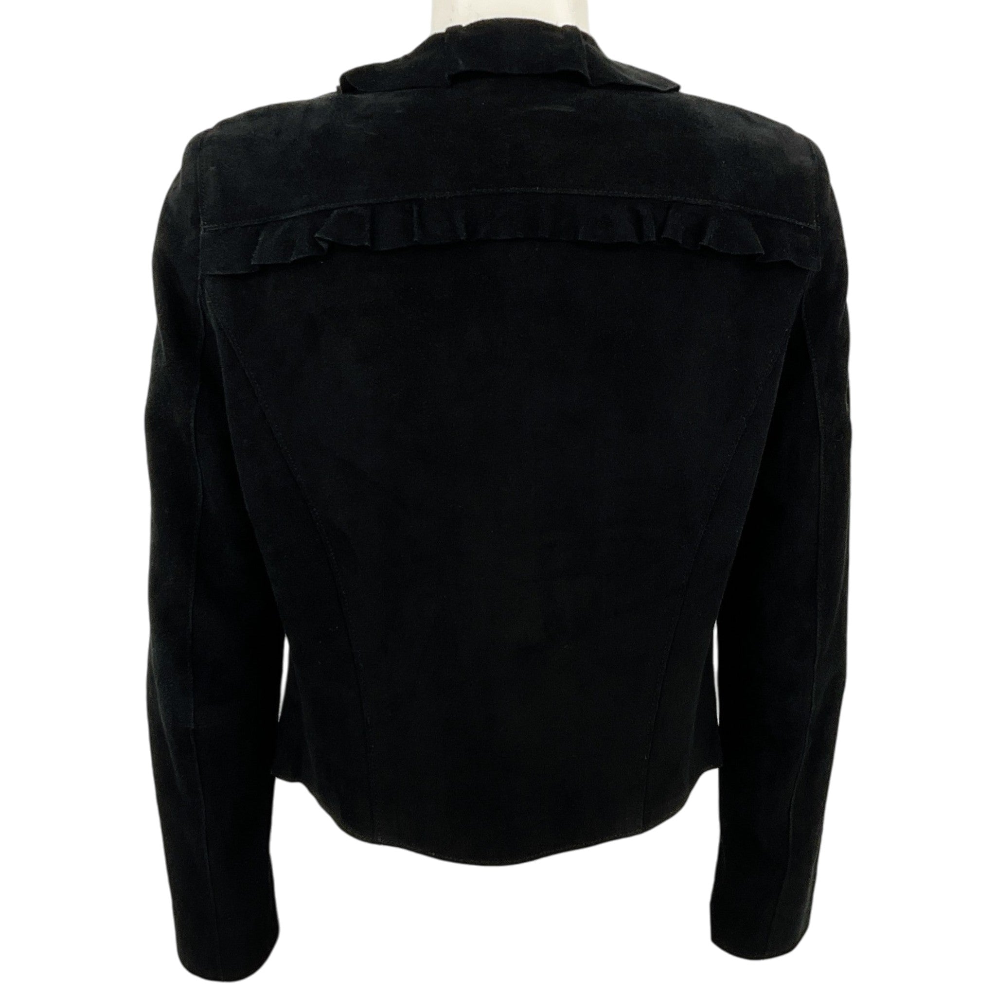 Elie Tahari Black Suede Ruffle Front Jacket