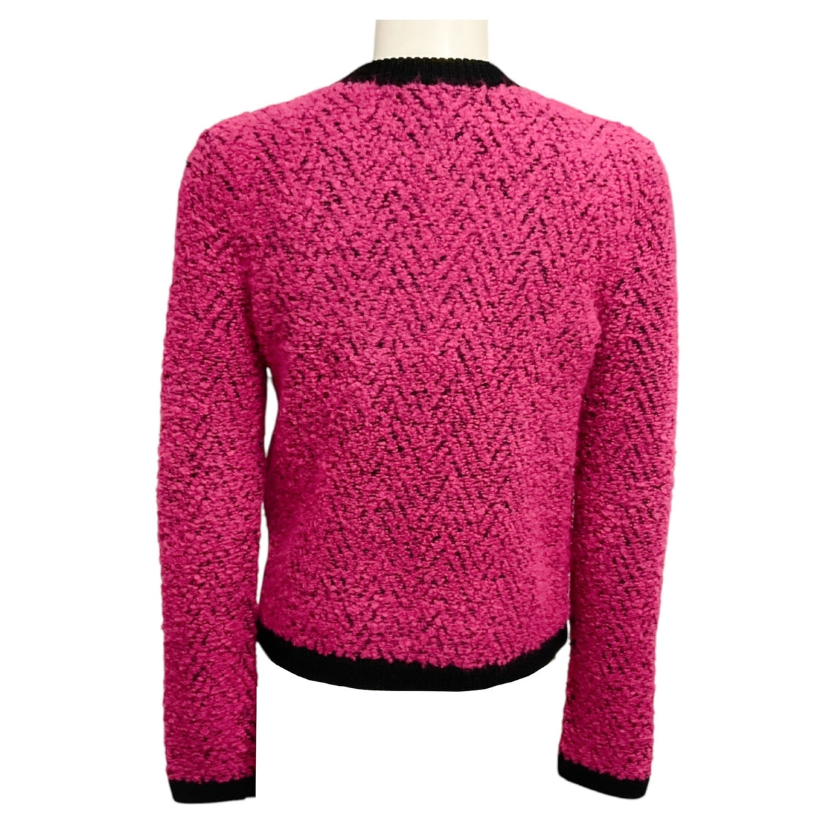 St. John Pink / Black Boucle Wool Knit Cardigan Sweater with Gold Buttons