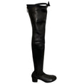 Load image into Gallery viewer, Chanel Black Interlocking CC Logo Cap Toe Over-the-Knee Thigh High Stretch Smooth Lambskin Leather Boots with CC Logo Grosgrain Bow Accent
