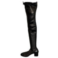 Load image into Gallery viewer, Chanel Black Interlocking CC Logo Cap Toe Over-the-Knee Thigh High Stretch Smooth Lambskin Leather Boots with CC Logo Grosgrain Bow Accent
