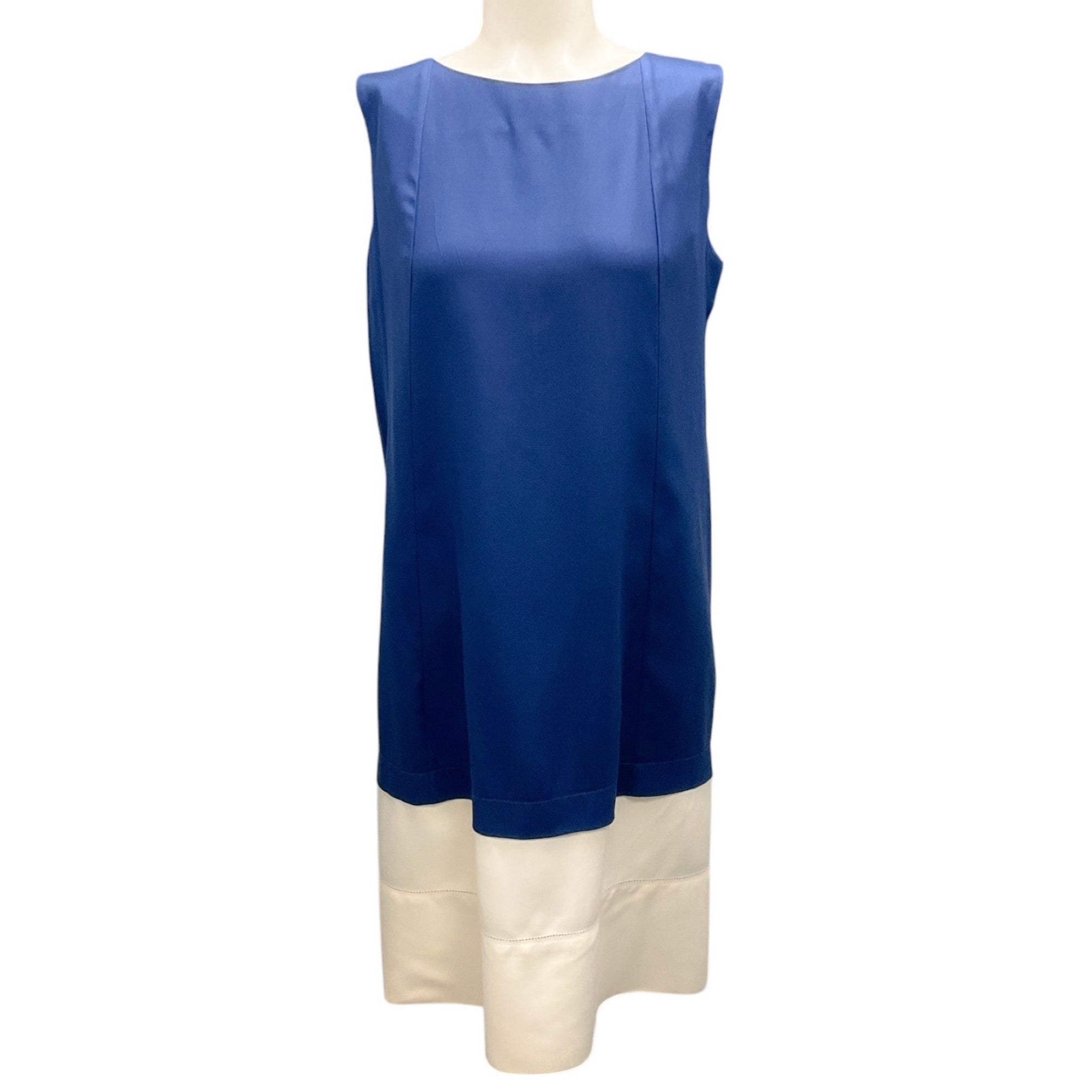 Balenciaga Blue / Ivory Sleeveless Silk Twill Shift Dress