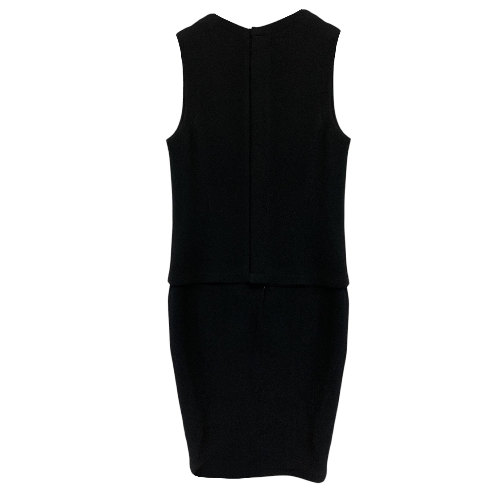 Chanel Vintage Black Sleeveless Wool Gauze Midi Dress