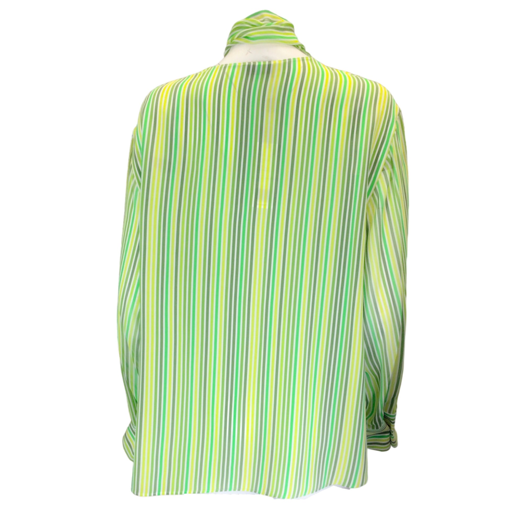 Akris Green Multi Striped Tie-Neck Silk Blouse