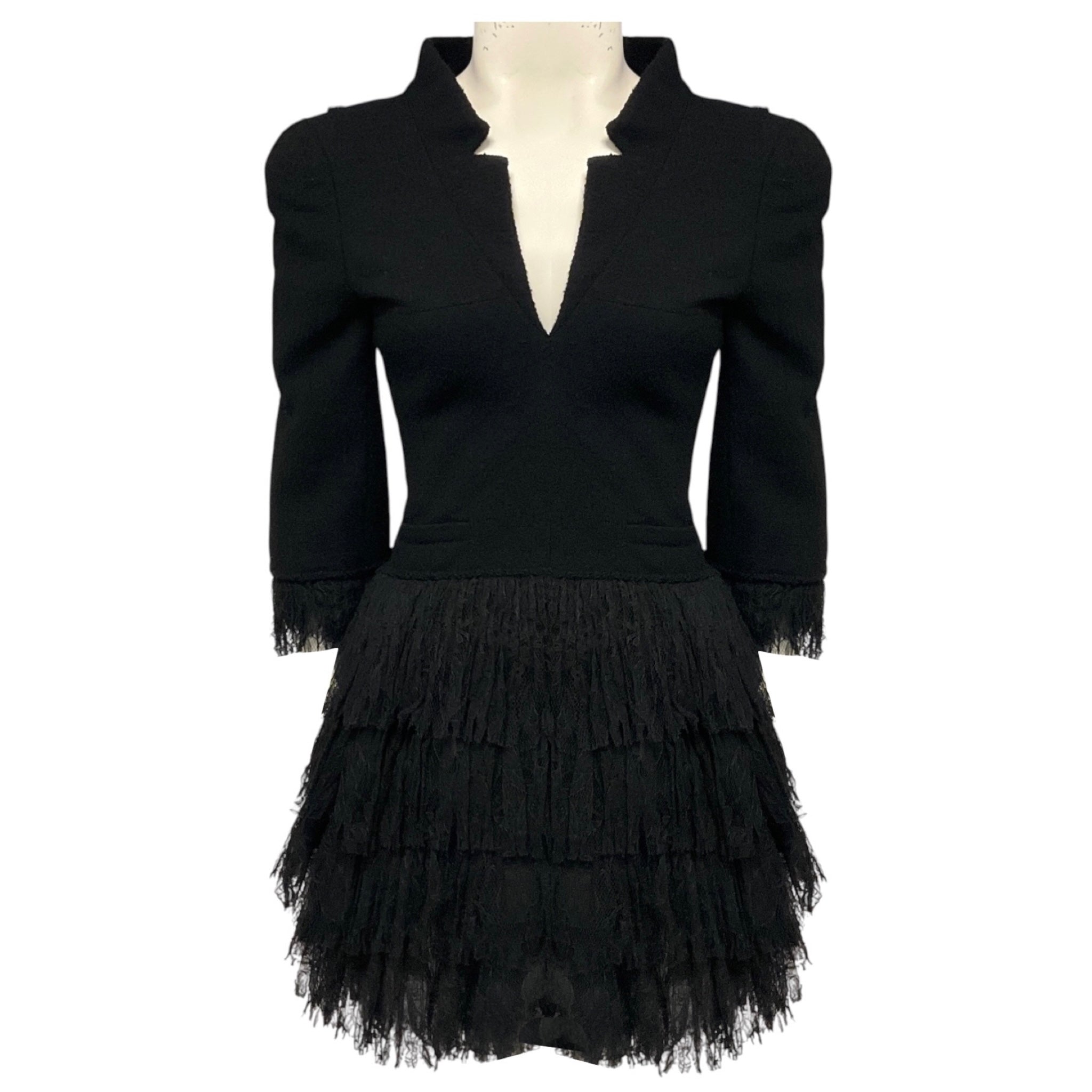 Chanel Couture Vintage Black Tweed and Lace Tulle Mini Cocktail Dress