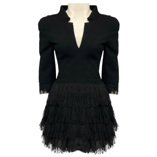 Chanel Couture Vintage Black Tweed and Lace Tulle Mini Cocktail Dress