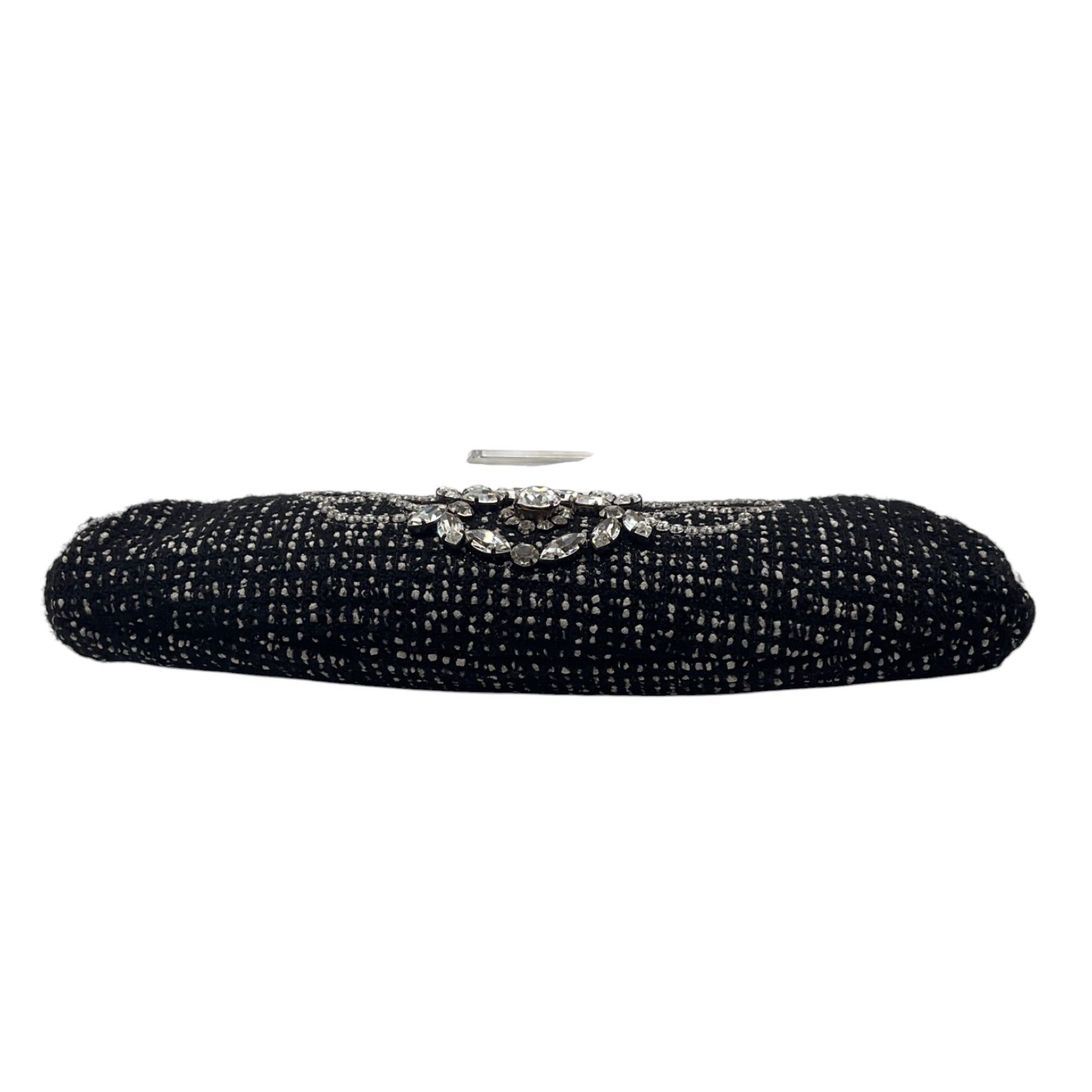 Chanel Black / White Crystal Embellished Tweed Evening Clutch Bag