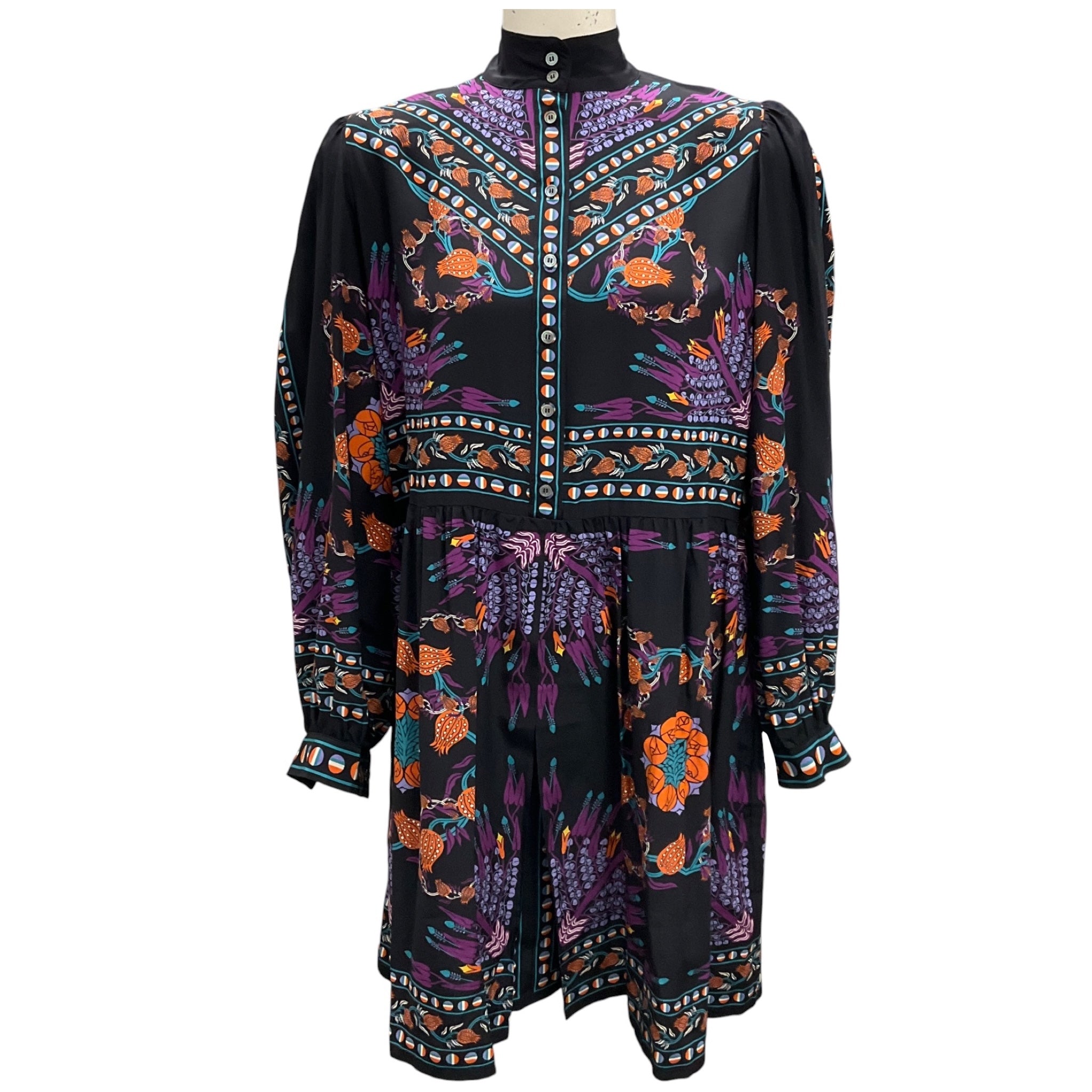 La DoubleJ Black / Purple Multi Printed Silk Shorty Dress