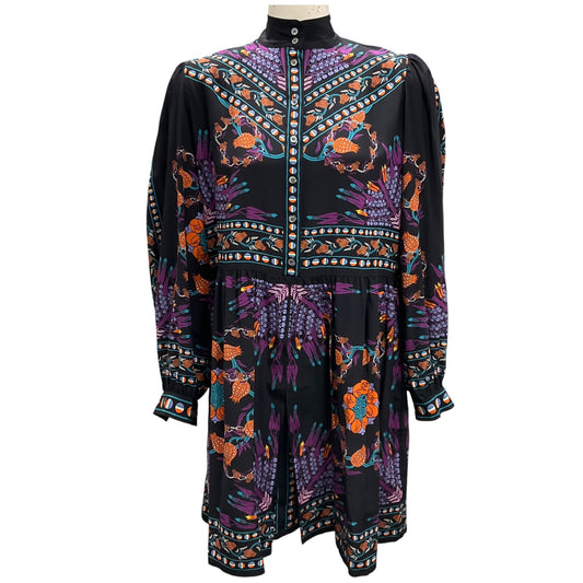 La DoubleJ Black / Purple Multi Printed Silk Shorty Dress