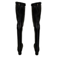 Load image into Gallery viewer, Chanel Black Interlocking CC Logo Cap Toe Over-the-Knee Thigh High Stretch Smooth Lambskin Leather Boots with CC Logo Grosgrain Bow Accent

