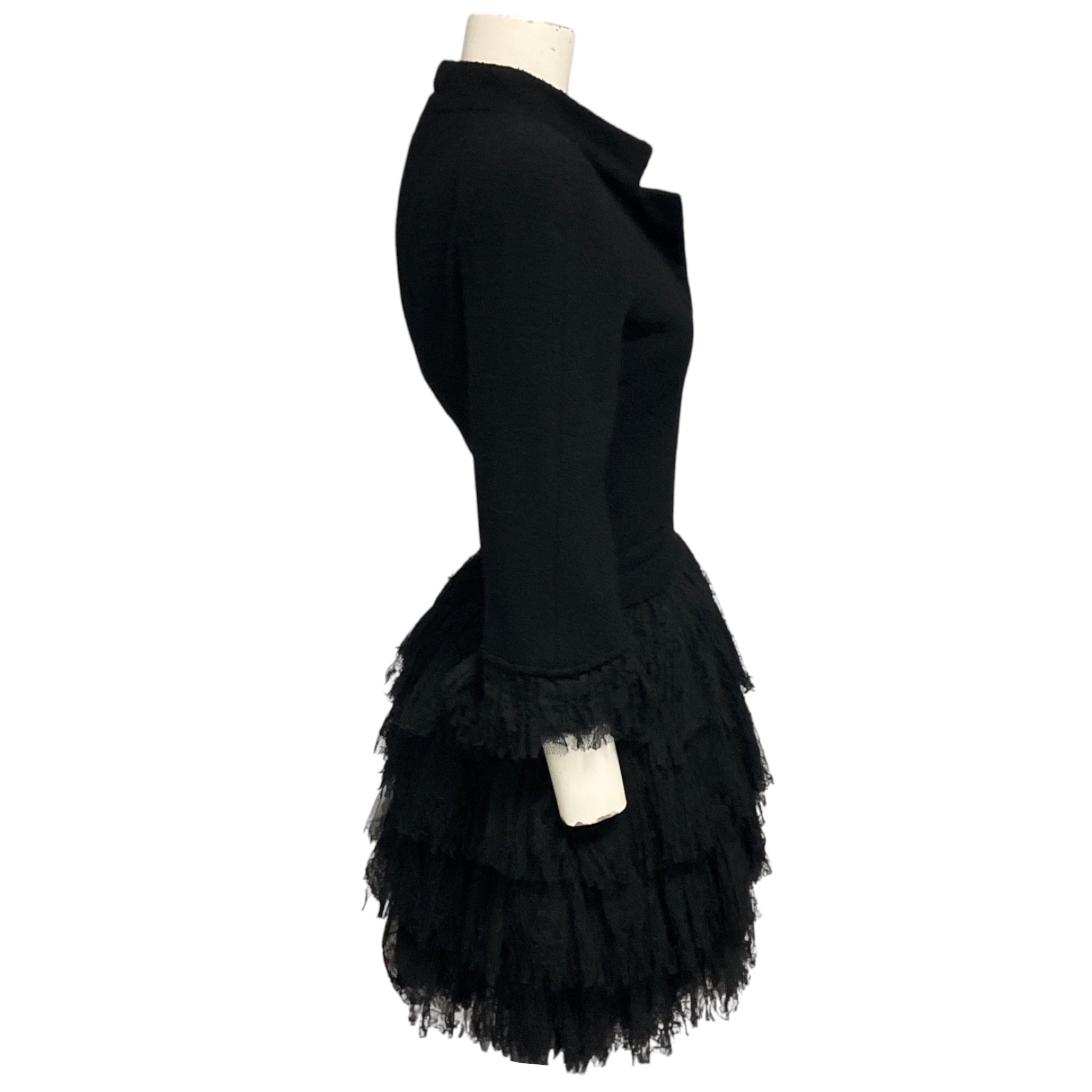 Chanel Couture Vintage Black Tweed and Lace Tulle Mini Cocktail Dress