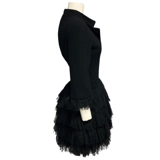Chanel Couture Vintage Black Tweed and Lace Tulle Mini Cocktail Dress