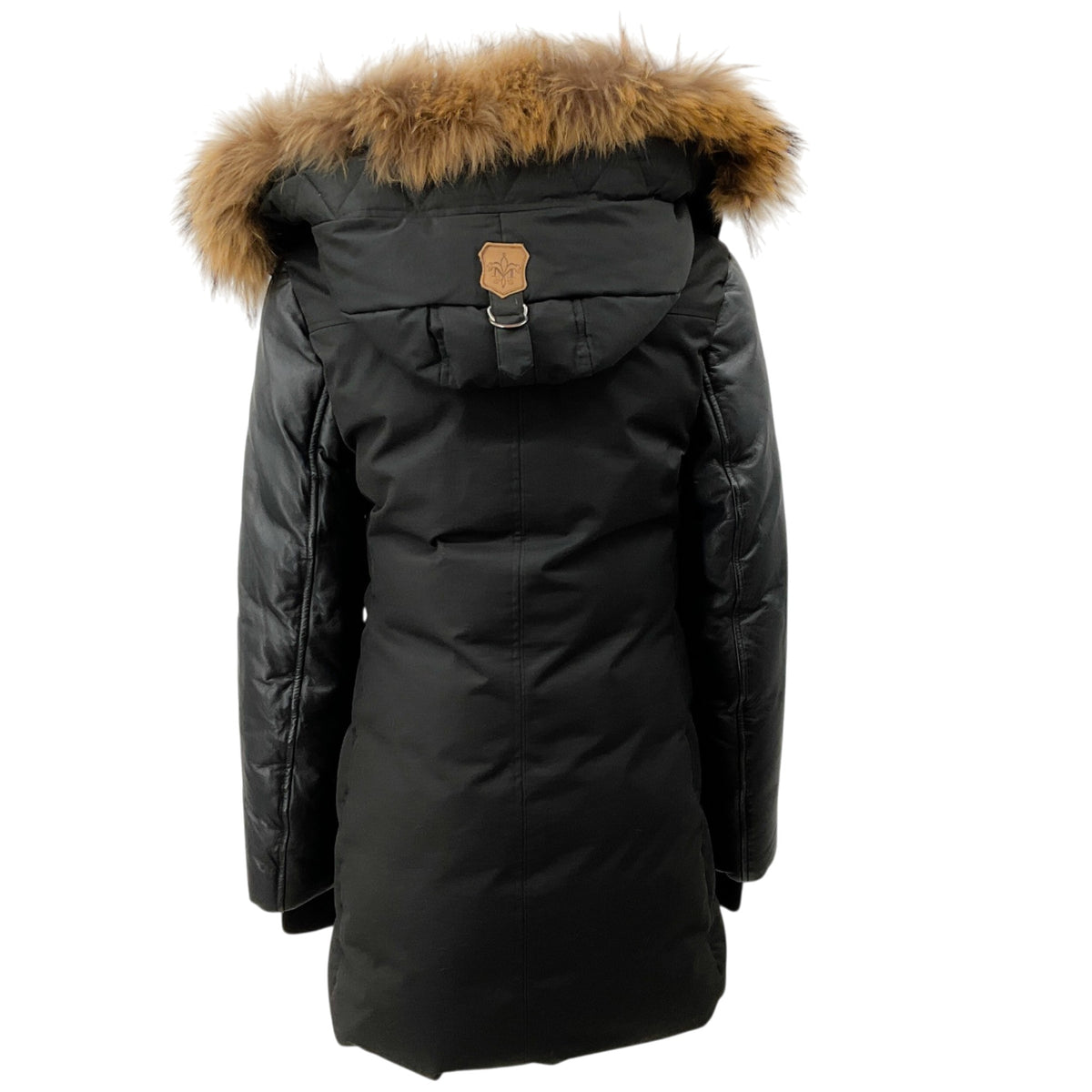 Mackage Black Puffer Coat with Leather Sleeves and Fur Trimmed Hood