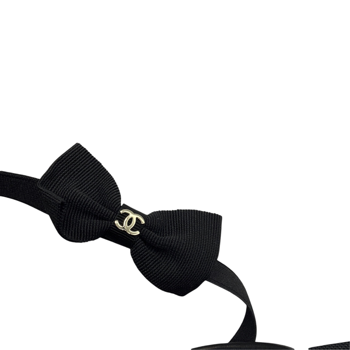 Chanel Black Interlocking CC Logo Cap Toe Over-the-Knee Thigh High Stretch Smooth Lambskin Leather Boots with CC Logo Grosgrain Bow Accent