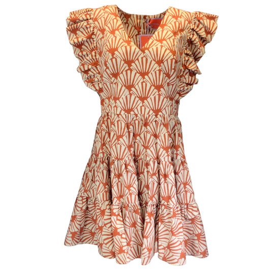 La DoubleJ Orange / Ivory Ventaglio Print Cotton Poplin Honeybun Dress