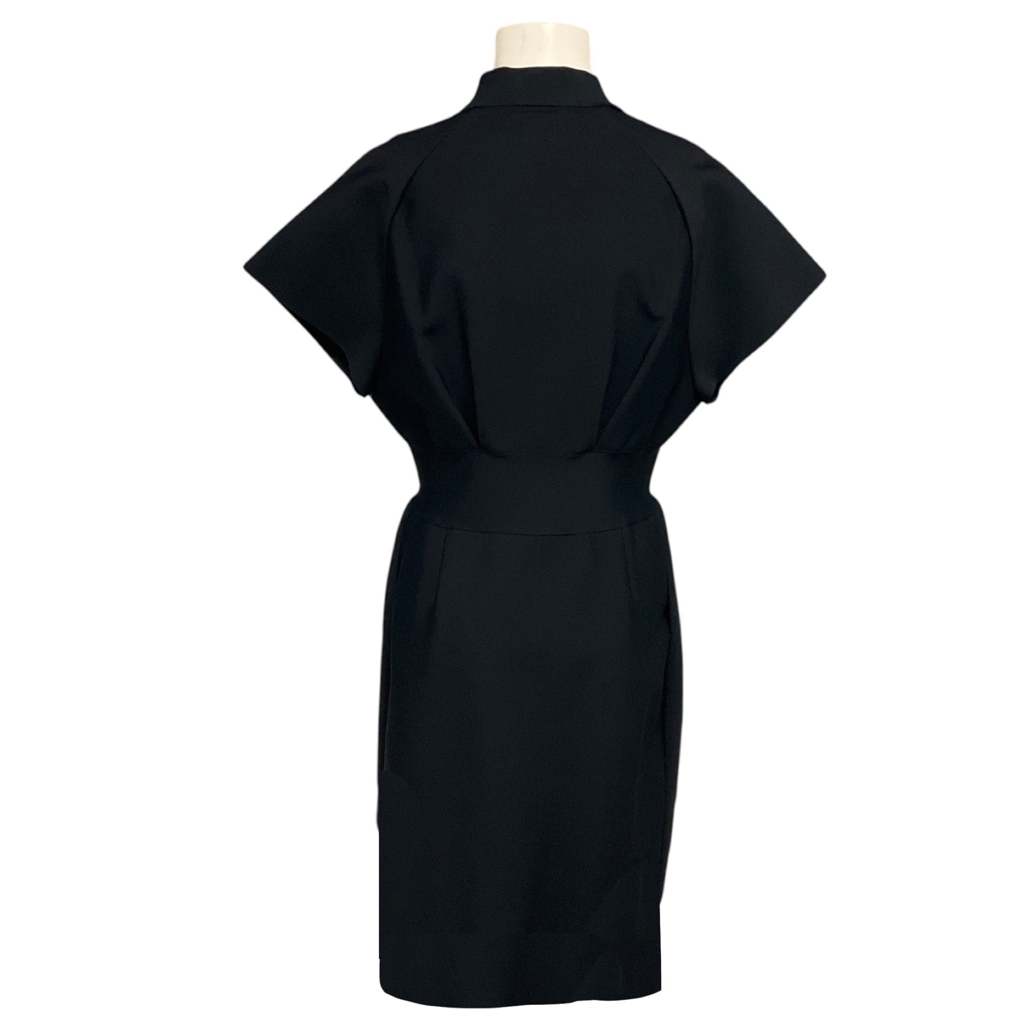 Christian Dior Black Zip Front Short Sleeved Stretch Knit Midi Dress
