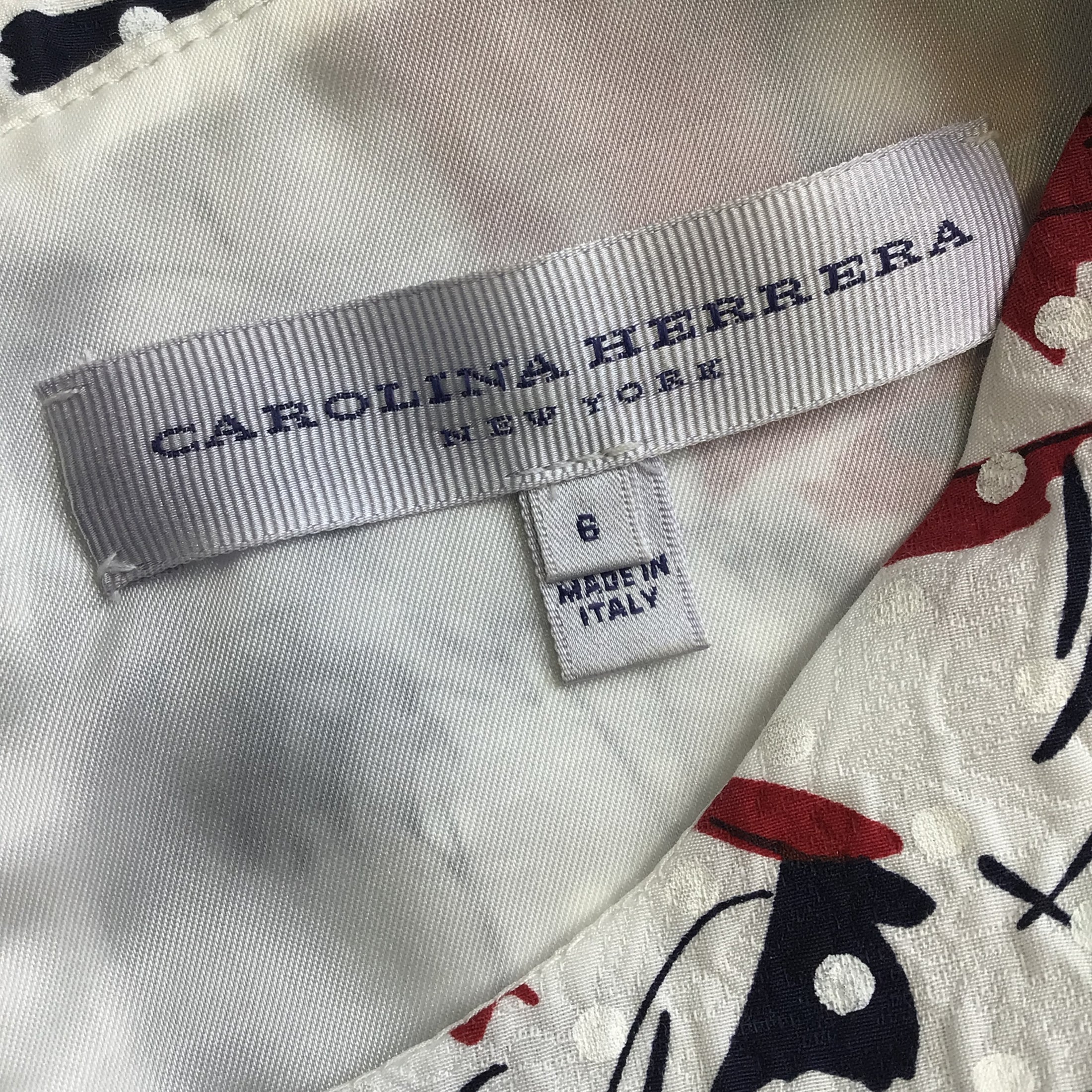 Carolina Herrera White / Red / Blue Floral Printed Short Sleeved Dress