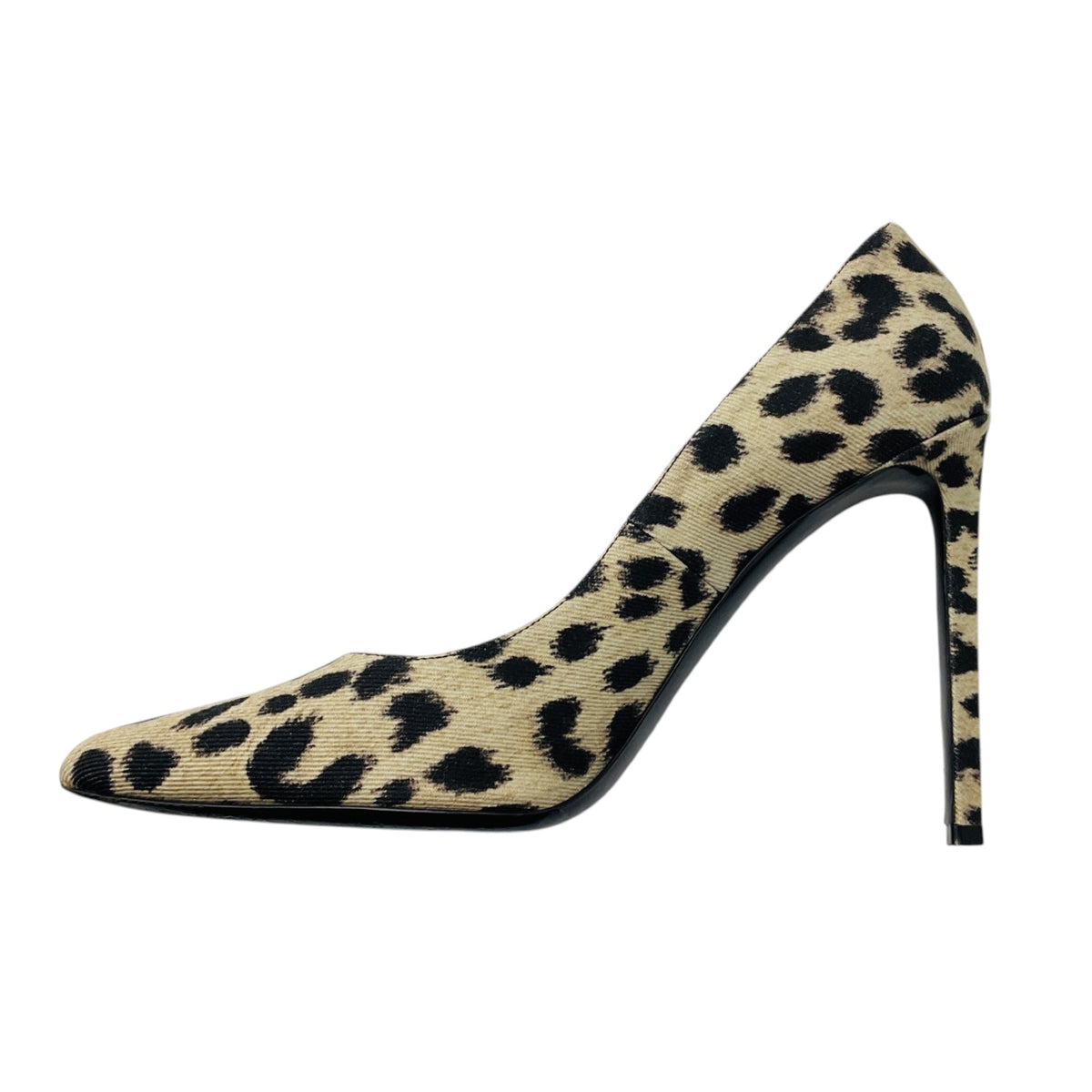 Celine Beige / Black Leopard Print Pointed Toe Canvas Pumps