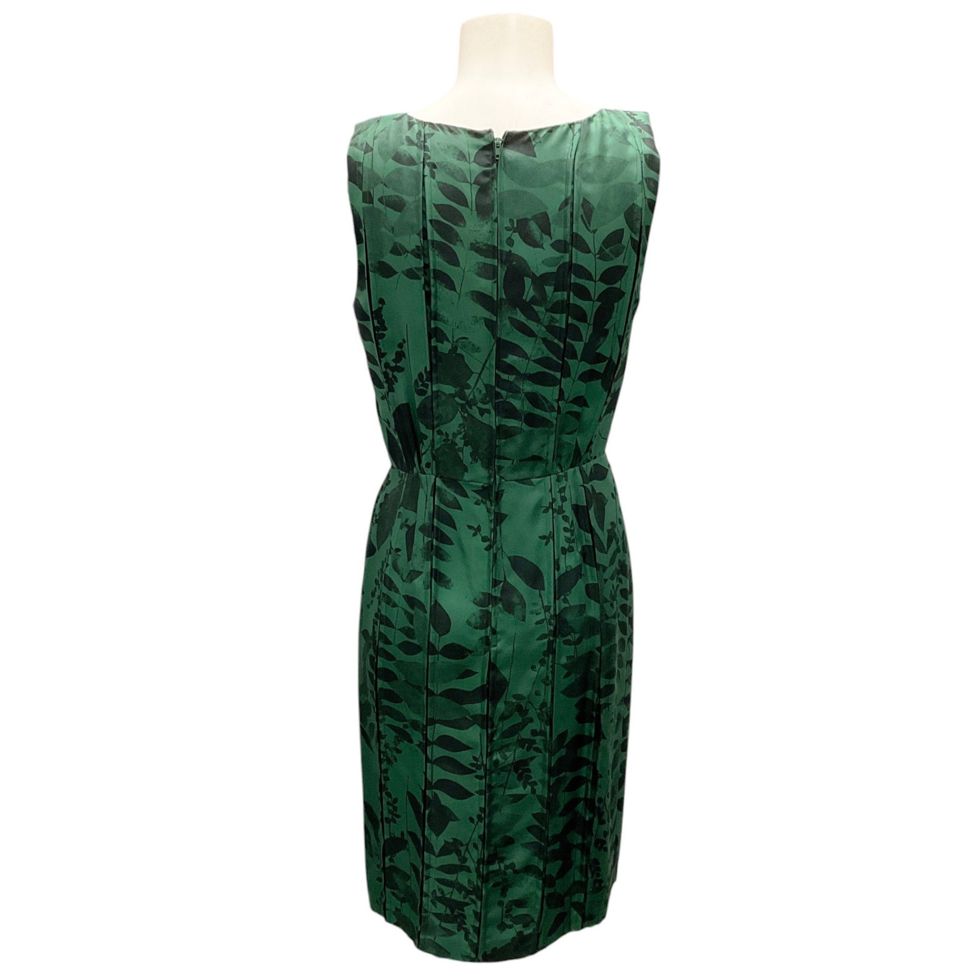 Etro Green / Black Leaf Print Sleeveless Silk Dress