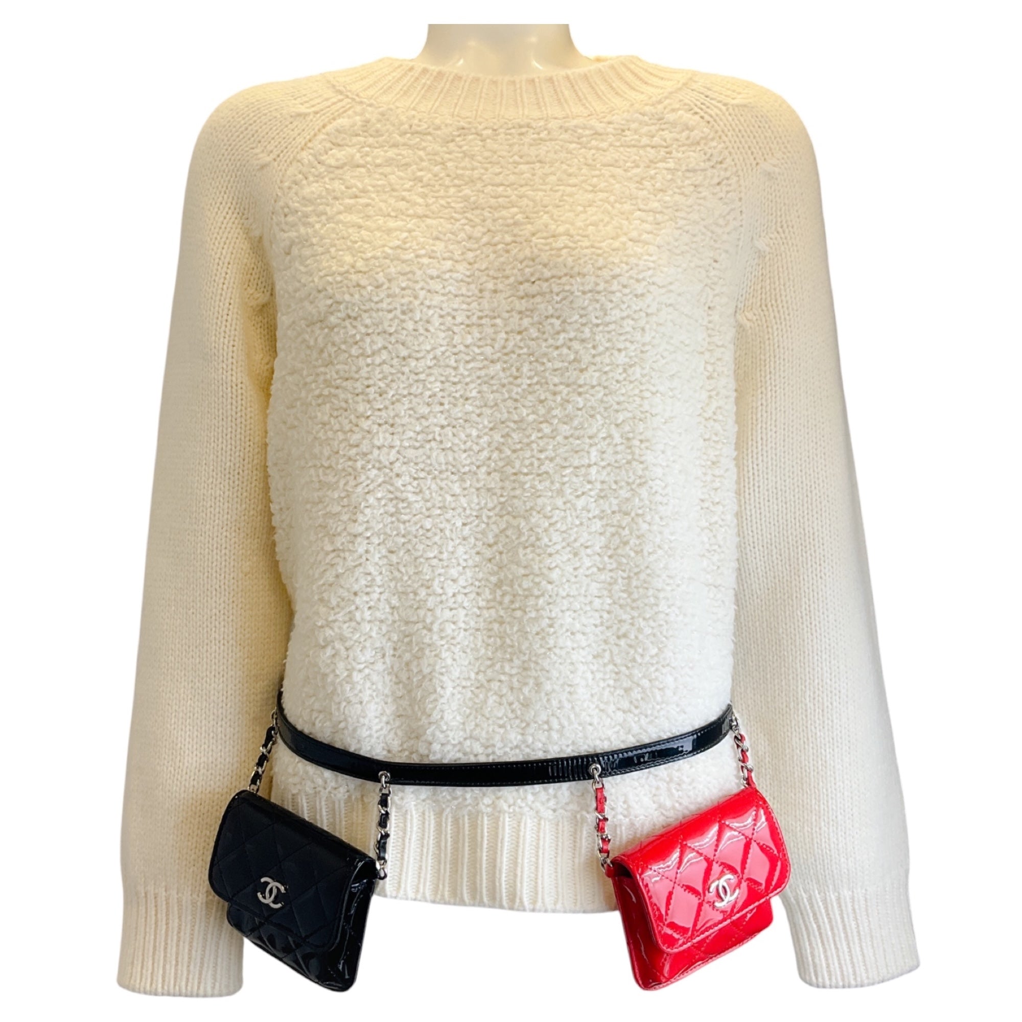 Chanel Black / Red 2020 Patent Quilted Belt In Love Double Mini Flap Waist Bag