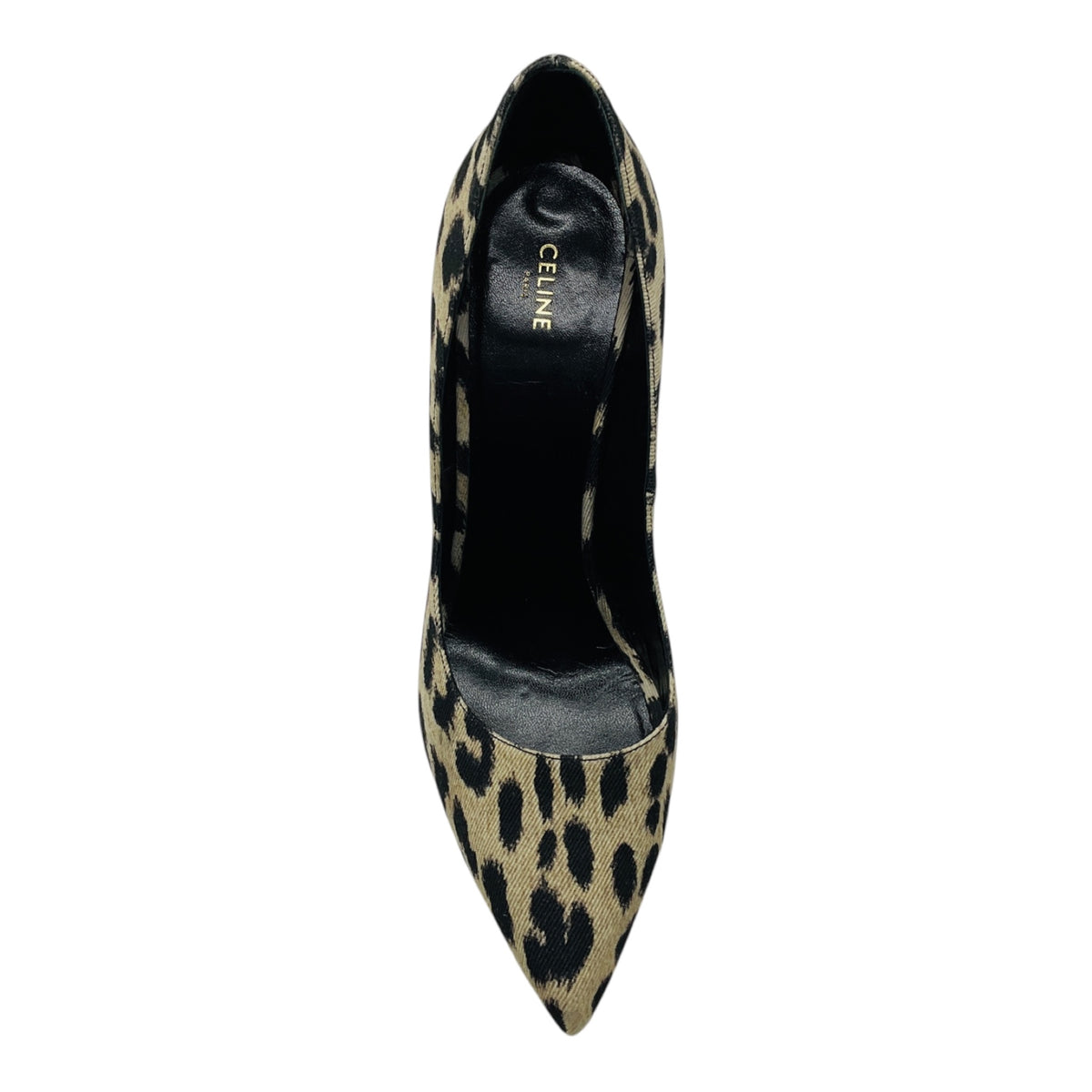 Celine Beige / Black Leopard Print Pointed Toe Canvas Pumps