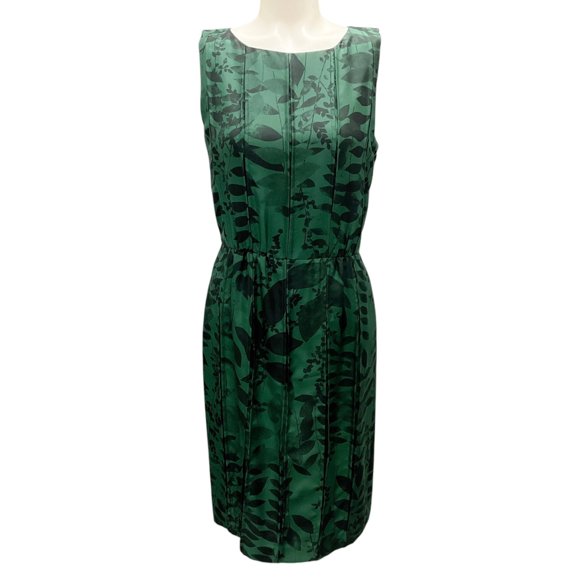 Etro Green / Black Leaf Print Sleeveless Silk Dress