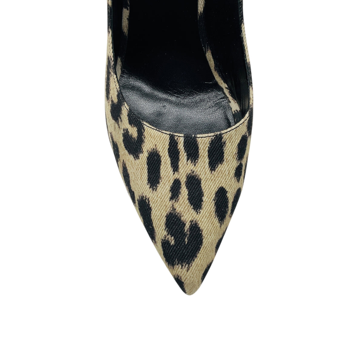 Celine Beige / Black Leopard Print Pointed Toe Canvas Pumps