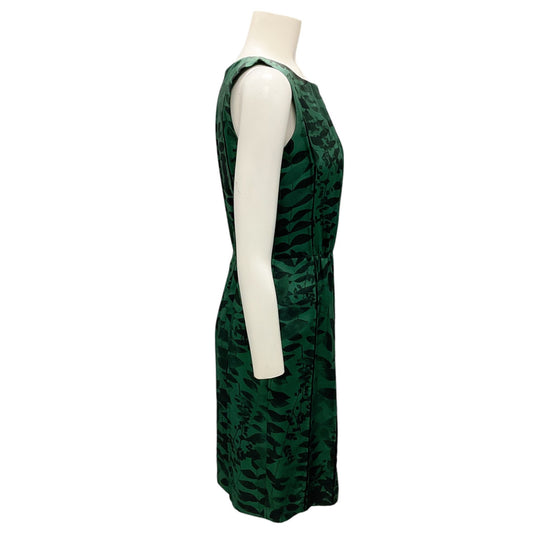 Etro Green / Black Leaf Print Sleeveless Silk Dress