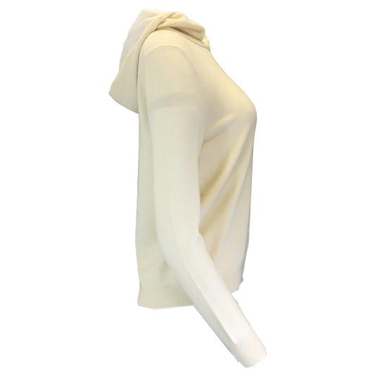 Malo Ivory Hooded Long Sleeved Silk Lined Cashmere Knit Sweater