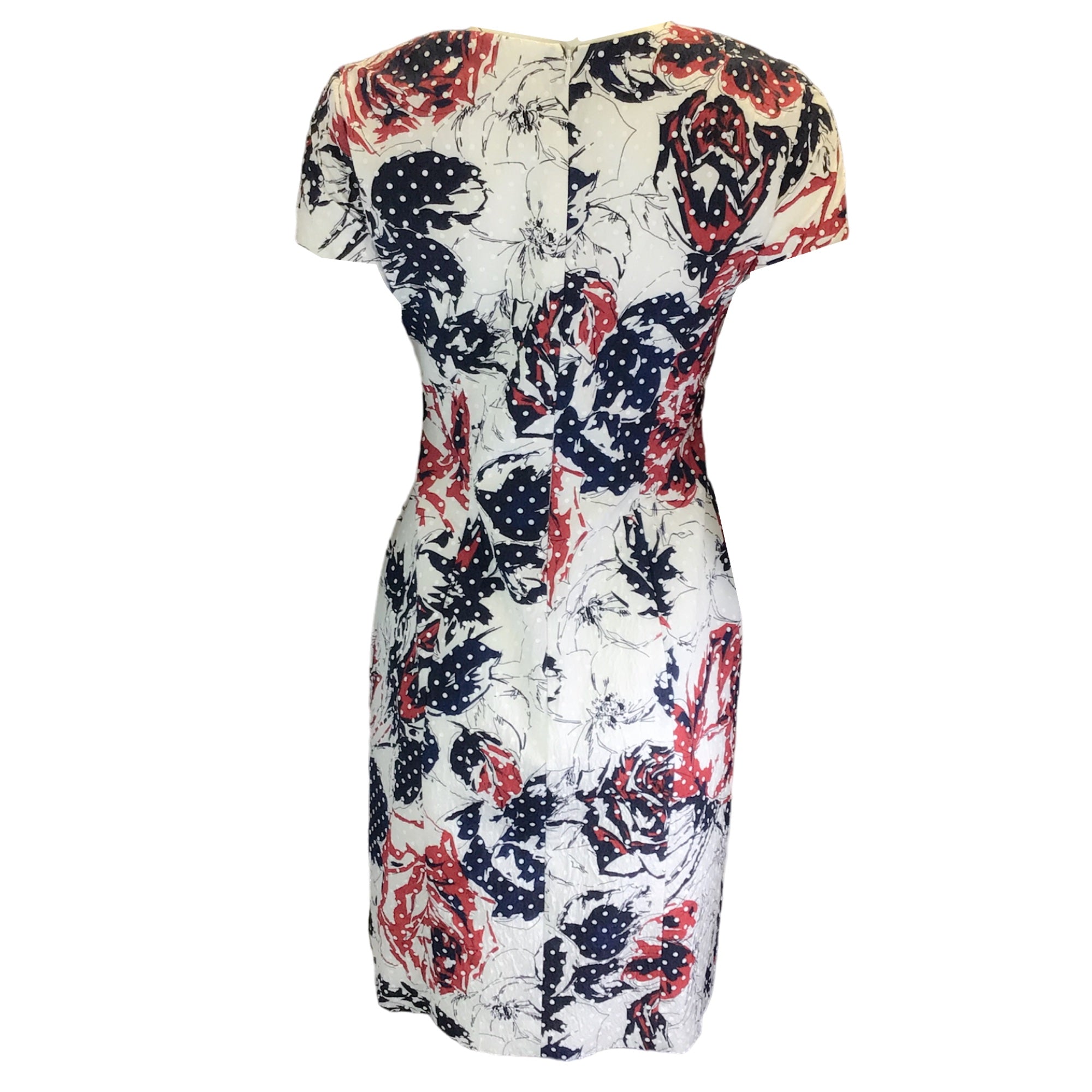 Carolina Herrera White / Red / Blue Floral Printed Short Sleeved Dress