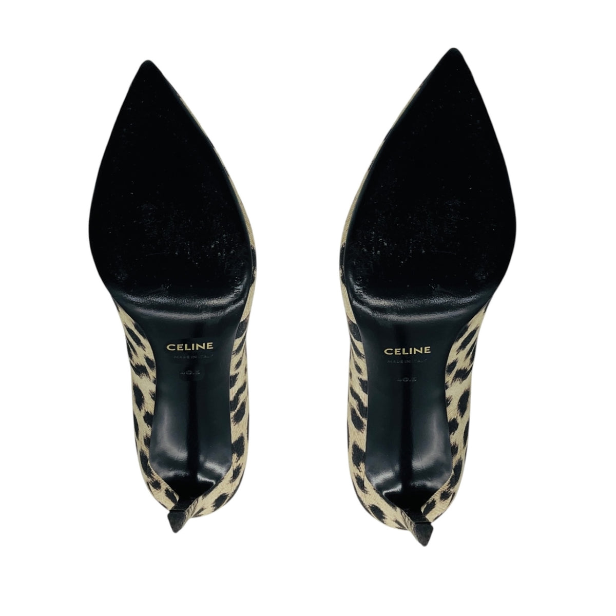 Celine Beige / Black Leopard Print Pointed Toe Canvas Pumps
