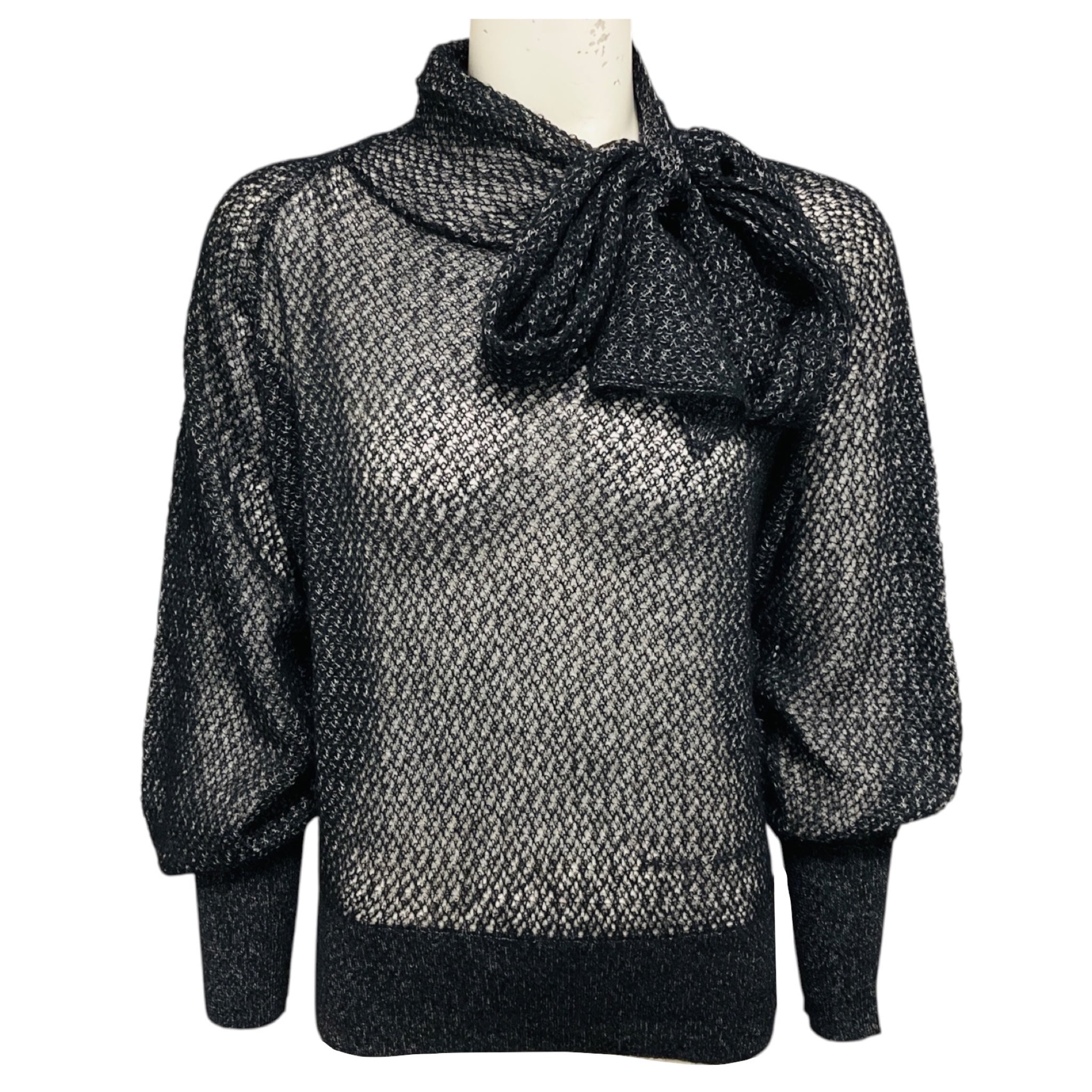 Christian Dior Black Mohair, Alpaca, and Silk Knit Ascot Sweater