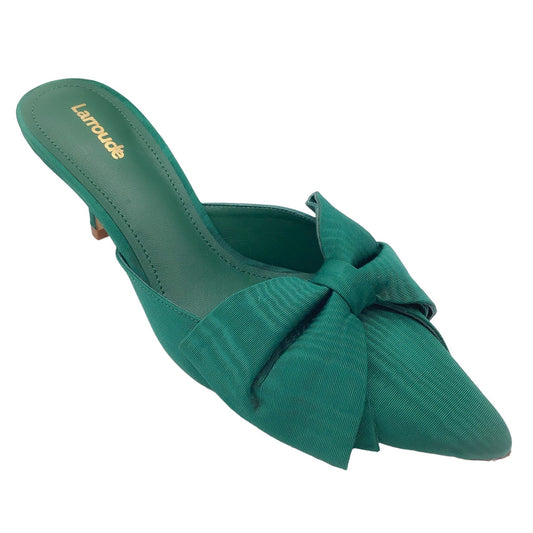 Larroude Emerald Green Bow Detail Fabric Mini Elle Pump