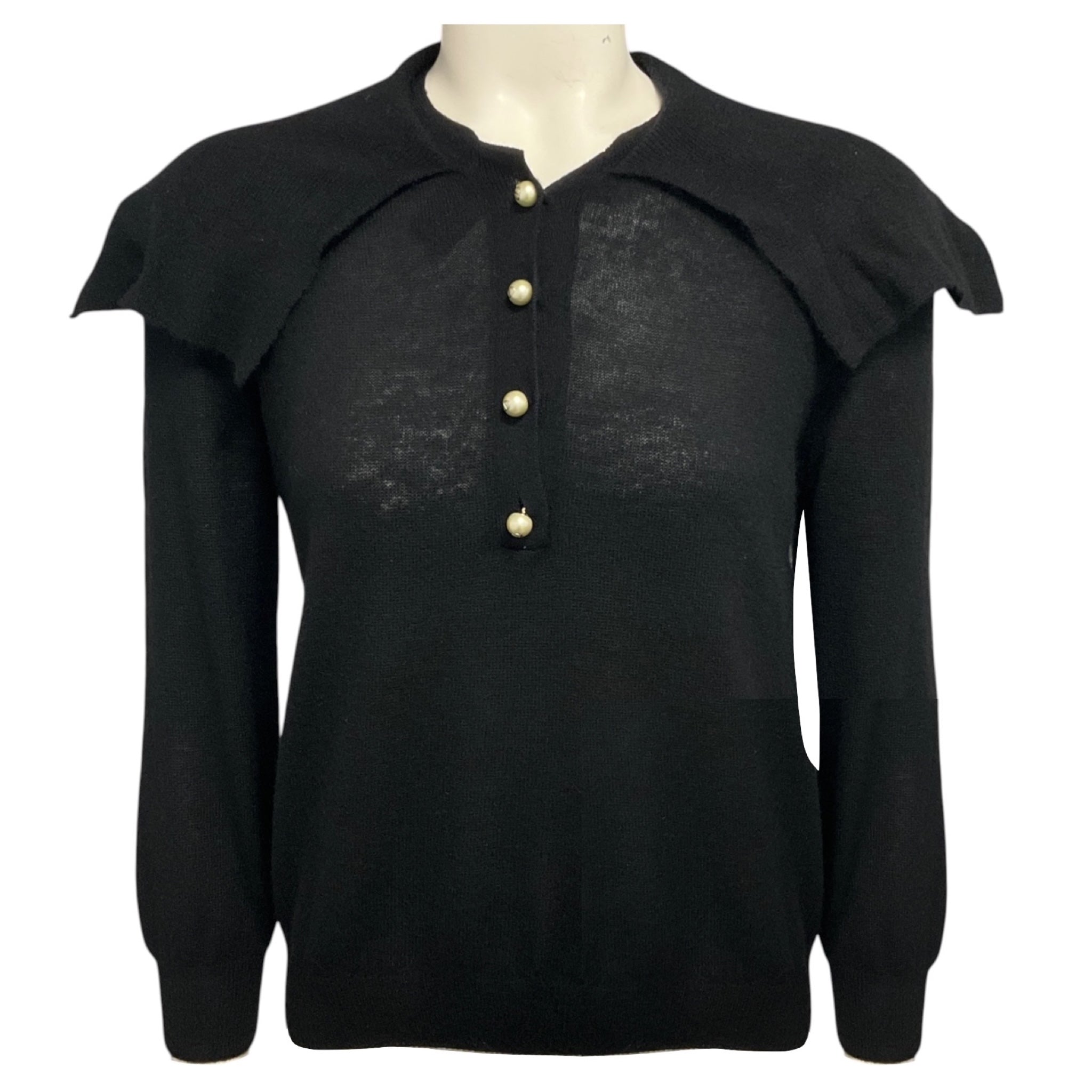 Christian Dior Black Cashmere Knit Sweater with CD Logo Pearl Buttons
