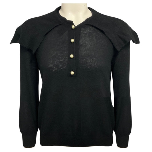 Christian Dior Black Cashmere Knit Sweater with CD Logo Pearl Buttons