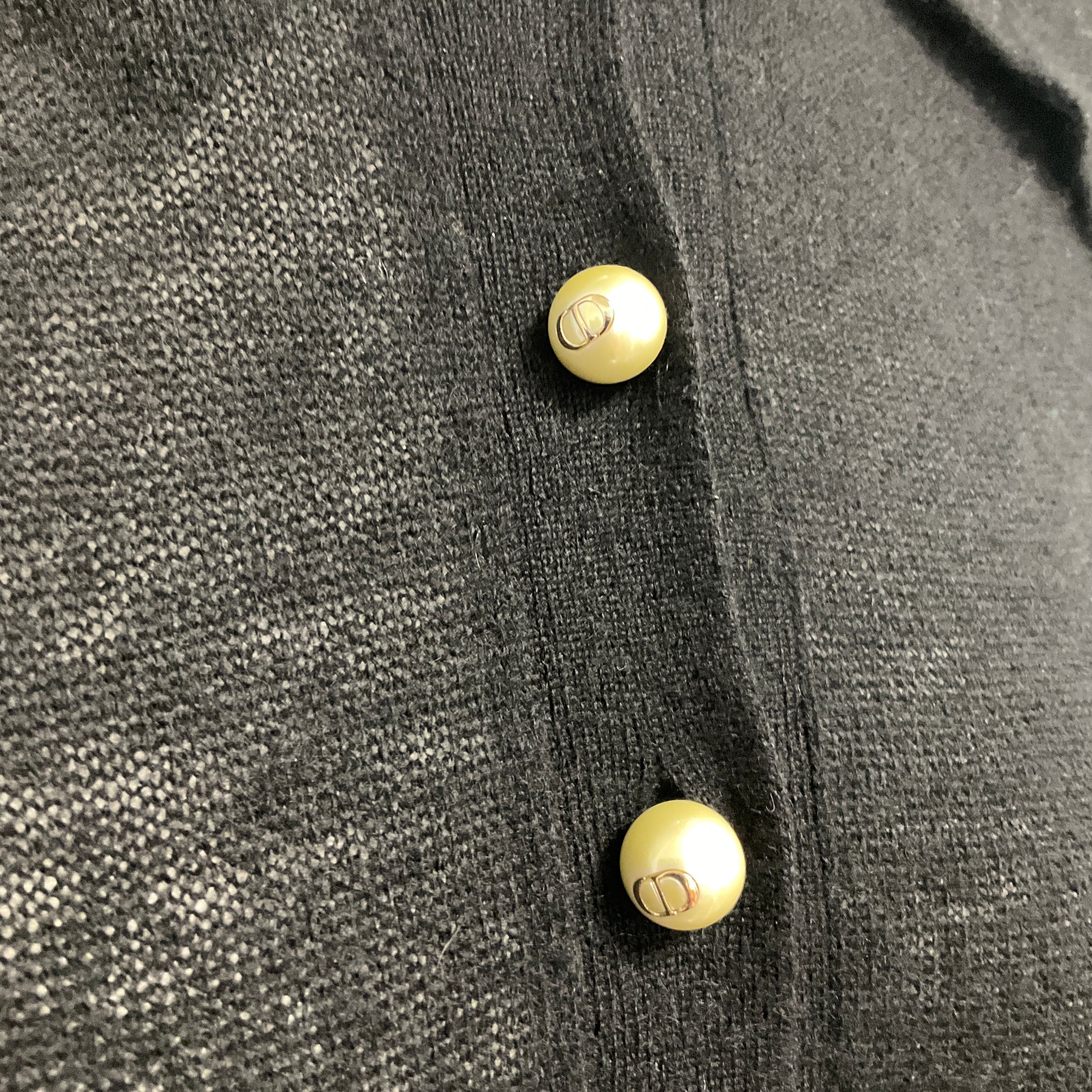 Christian Dior Black Cashmere Knit Sweater with CD Logo Pearl Buttons